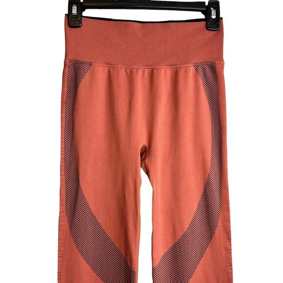 Victoria's Secret PINK Active Seamless Leggings Medium High Waisted Orange Black - Picture 2 of 6